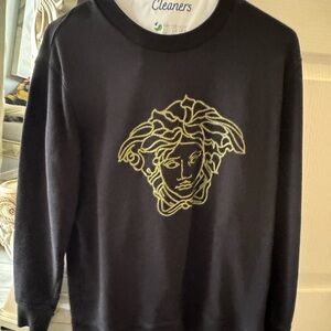 Versace Black Crewneck Sweater with Gold Medusa